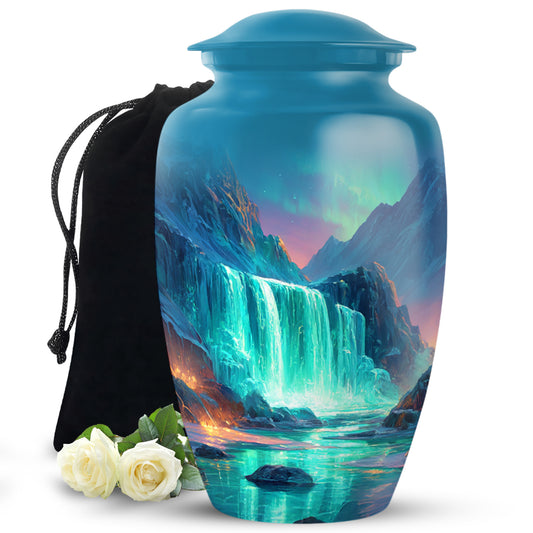 Nature Waterfall Cremation Urn - Beautiful Mountain Urn For Male & Female
