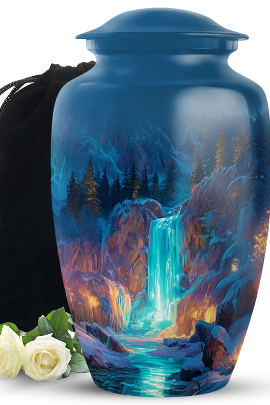 Winter Forest Memorial Urn - Waterfall Cremation Urn For Human Ashes