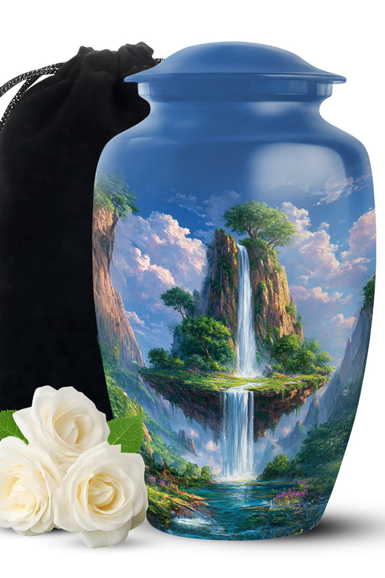 Beautiful Nature Cremation Urn - Floating Island Waterfall Urn For Adult Ashes