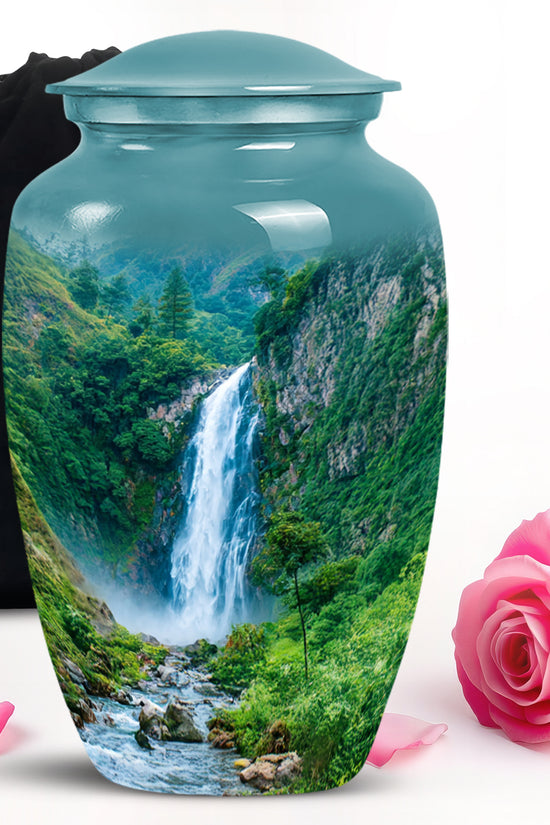 Waterfall Theme Memorial Urn - Large Aluminium Urn For Adult Ashes