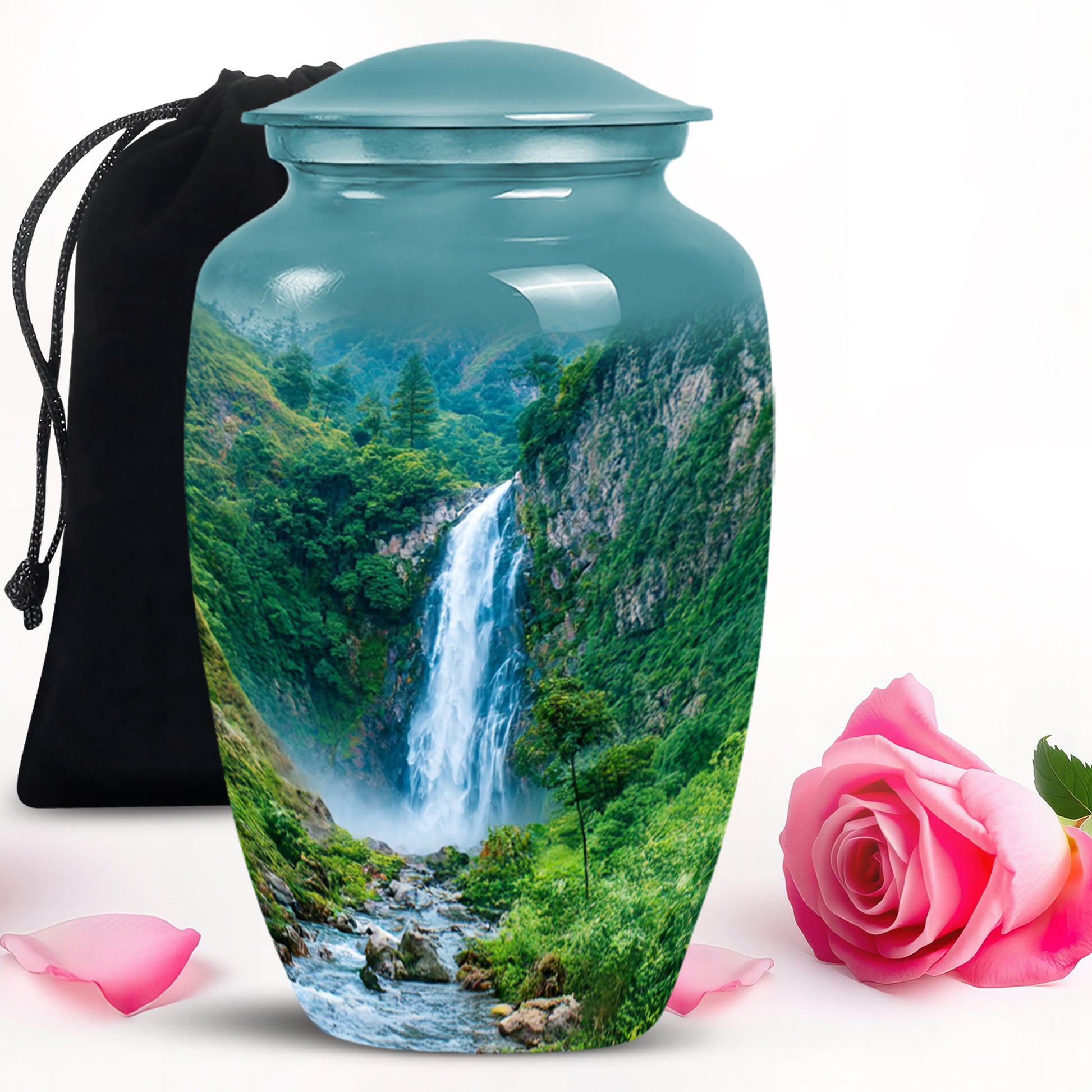 Waterfall Theme Memorial Urn - Large Aluminium Urn For Adult Ashes