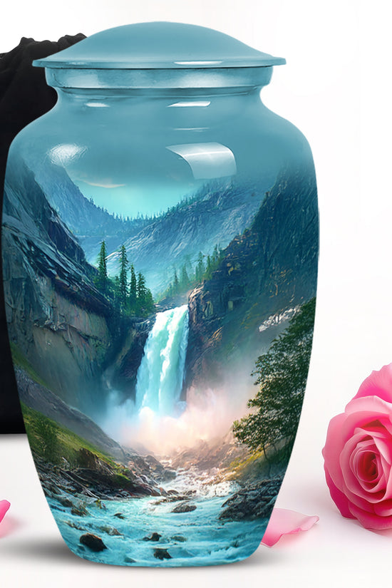 Beautiful Waterfall Cremation Urn - Mountain Memorial Urn For Loved Ones