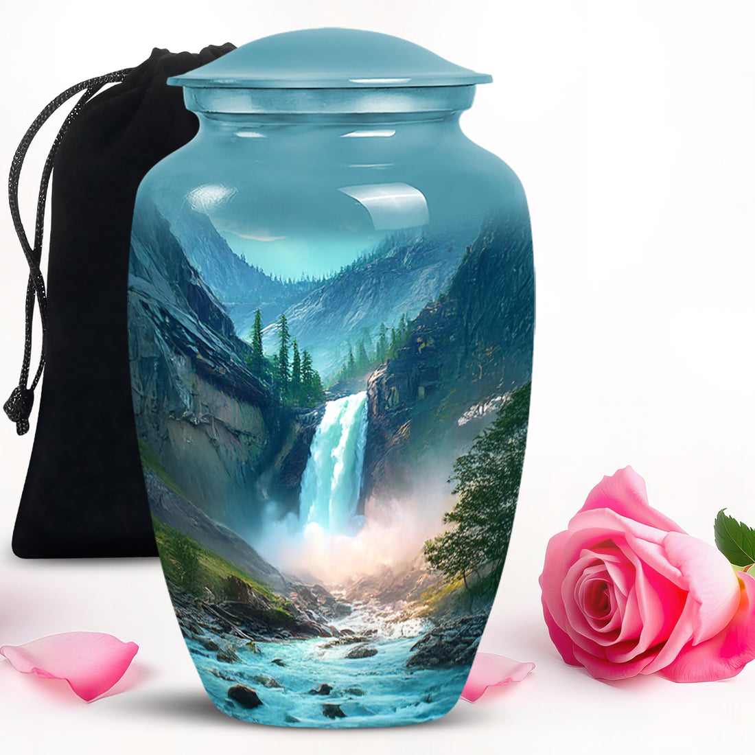 Beautiful Waterfall Cremation Urn - Mountain Memorial Urn For Loved Ones