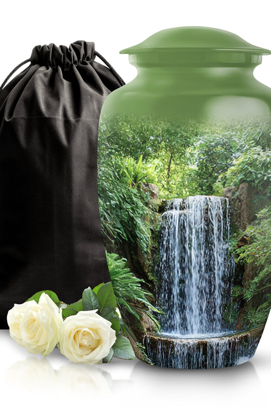 Waterfall Funeral Urn - Forest Nature Cremation Urn For Adult Ashes