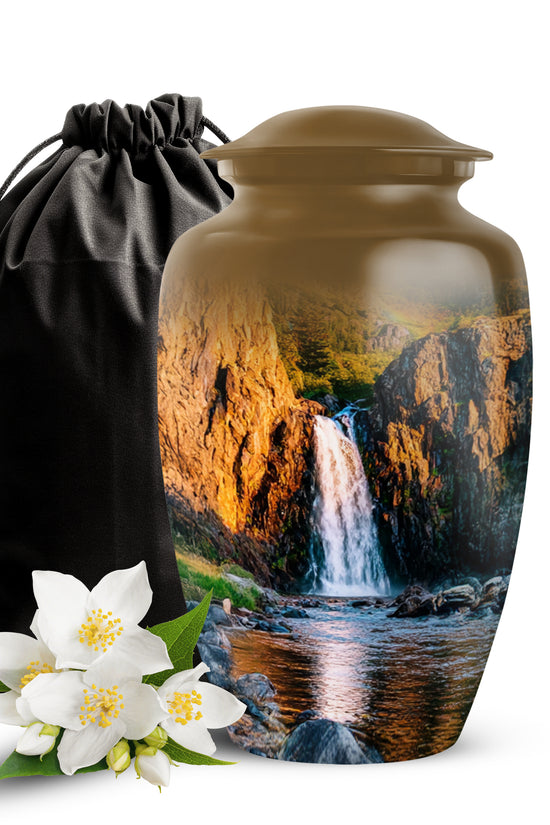 Mountain Waterfall Cremation Urn - Funeral Urn For Human Ashes