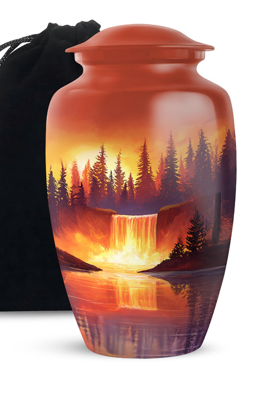 Forest Waterfall Funeral Urn - Nature Cremation Urn For Adult Ashes