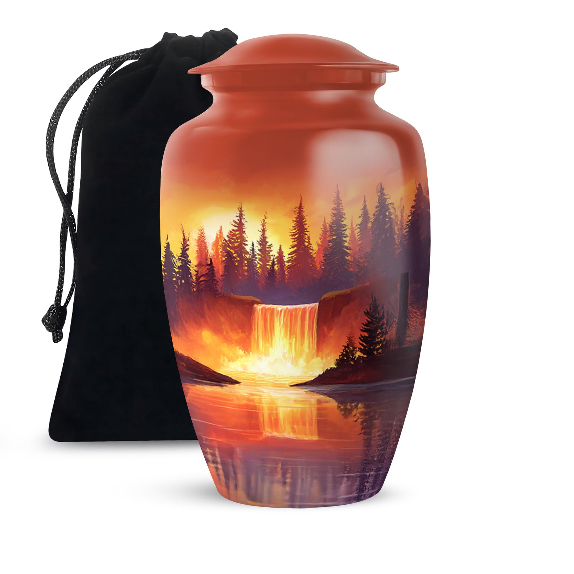 Forest Waterfall Funeral Urn - Nature Cremation Urn For Adult Ashes