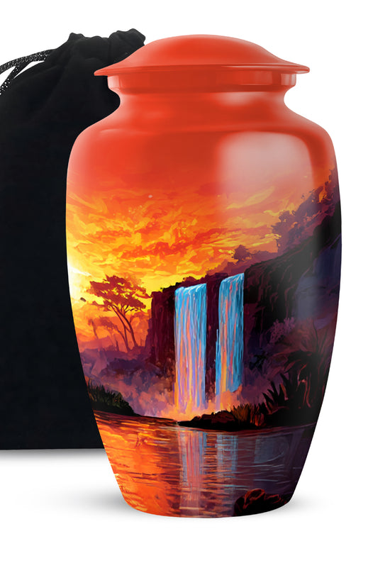 Sunset Waterfall Cremation Urn - Premium Memorial Urn For Human Ashes