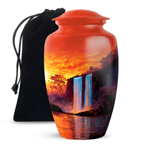 Sunset Waterfall Cremation Urn - Premium Memorial Urn For Human Ashes