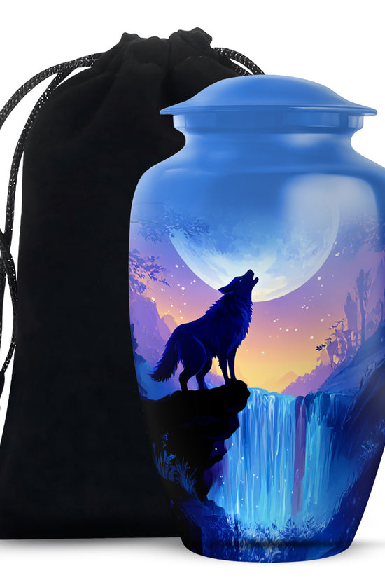 Artistic Waterfall Memorial Urn - Wolf Cremation Urn For Loved Ones