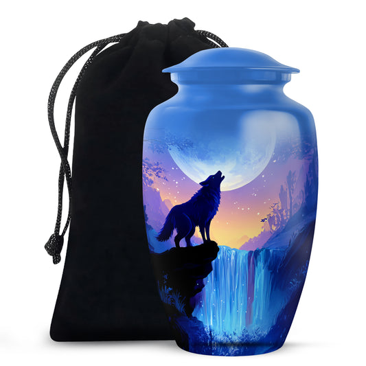 Artistic Waterfall Memorial Urn - Wolf Cremation Urn For Loved Ones