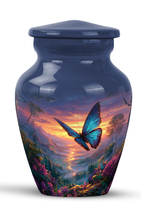 Blue Butterfly Homage Cremation Urns for Human Ashes - 10-inch, 200 cu in - Yatskia