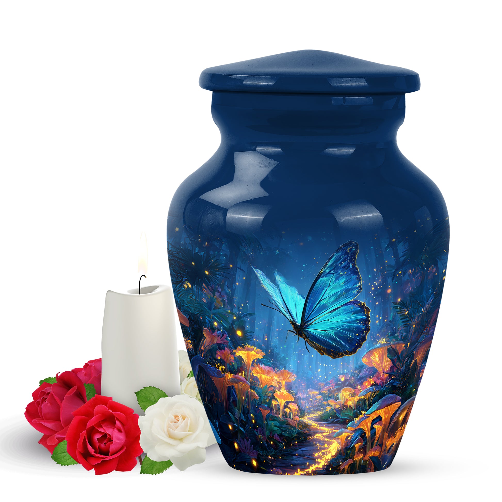 Personalized Magnificent Butterfly Cremation Urns - Blue 10-inch, 200 cu in - Yatskia