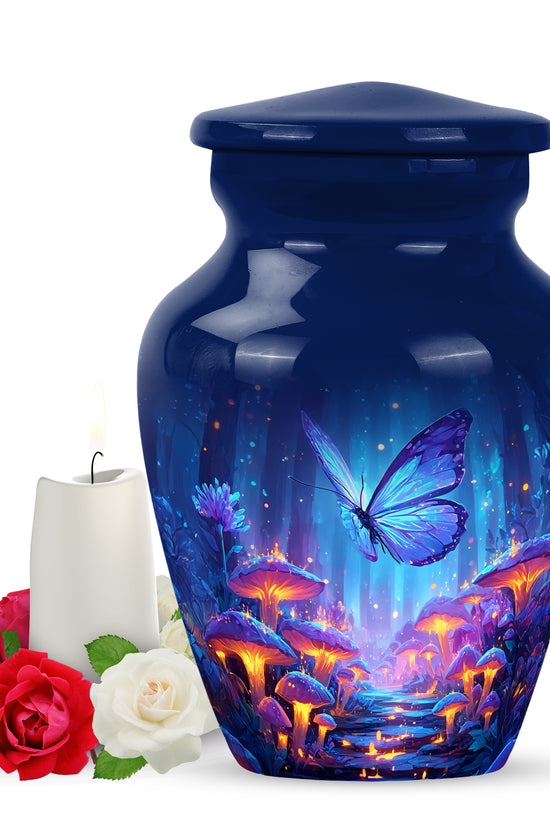 Personalized Blue Steadfast Butterfly Cremation Urns for Human Ashes - 10-inch, 200 cu in - Yatskia