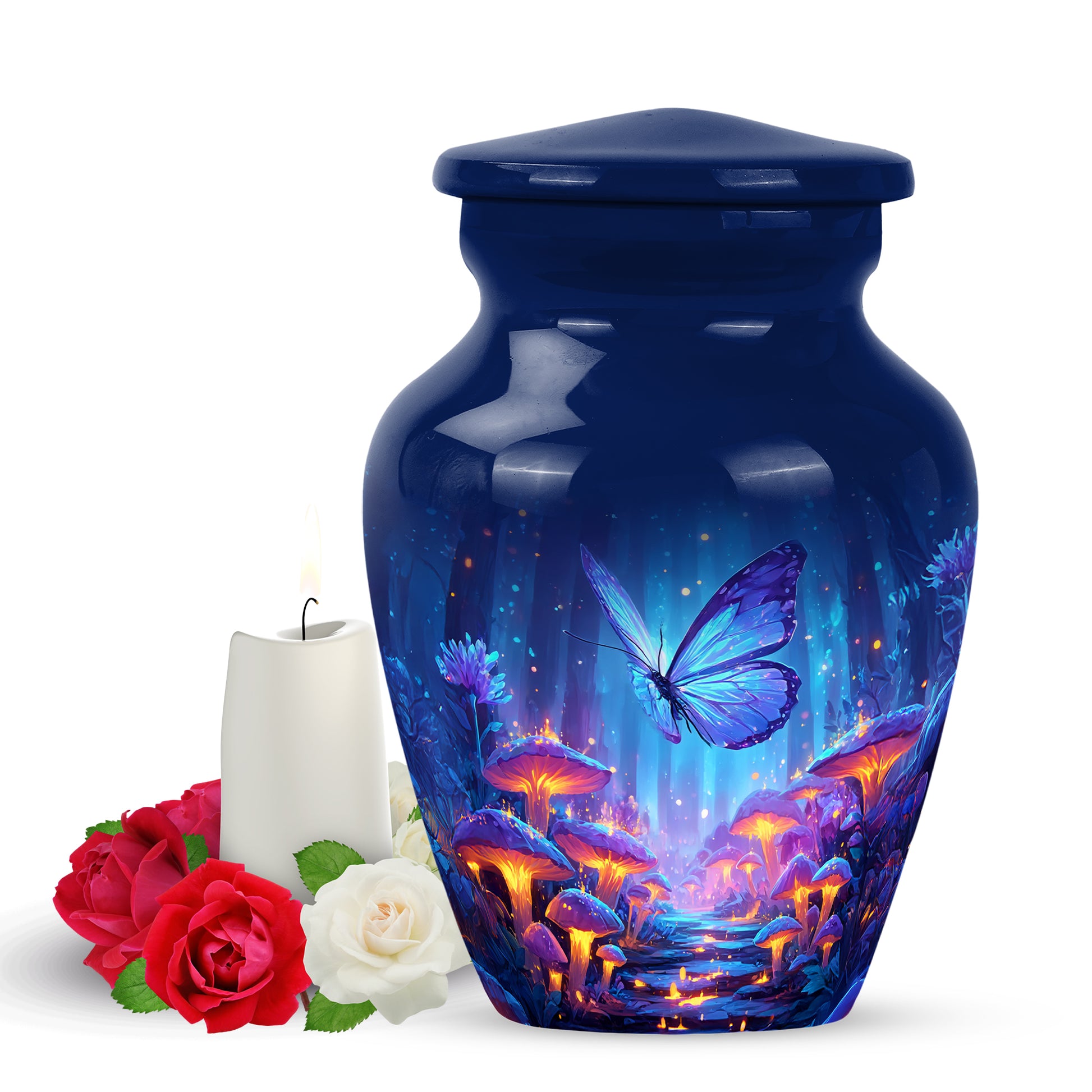 Personalized Blue Steadfast Butterfly Cremation Urns for Human Ashes - 10-inch, 200 cu in - Yatskia