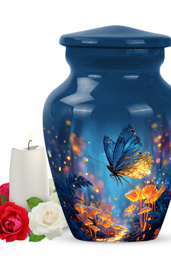 Personalized Elegant Butterfly Cremation Urns - Blue 10-inch, 200 cu in - Yatskia