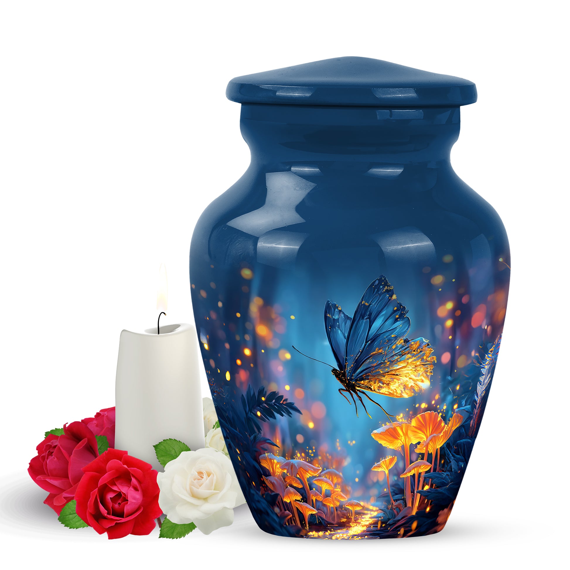 Personalized Elegant Butterfly Cremation Urns - Blue 10-inch, 200 cu in - Yatskia