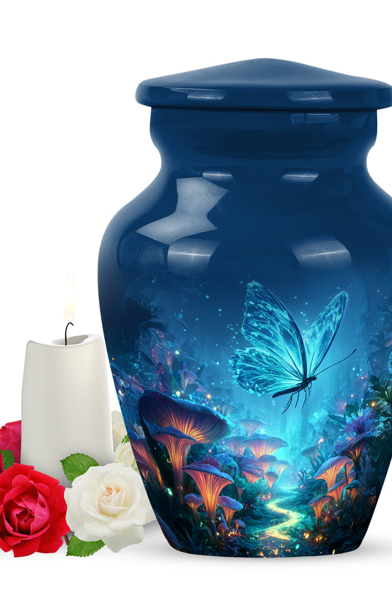 Blue Butterfly Devotion Cremation Urns for Human Ashes - 10-inch, 200 cu in - Yatskia