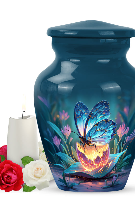 Blue Butterfly Cremation Urns - Enduring Passage 10-inch, 200 cu in - Yatskia