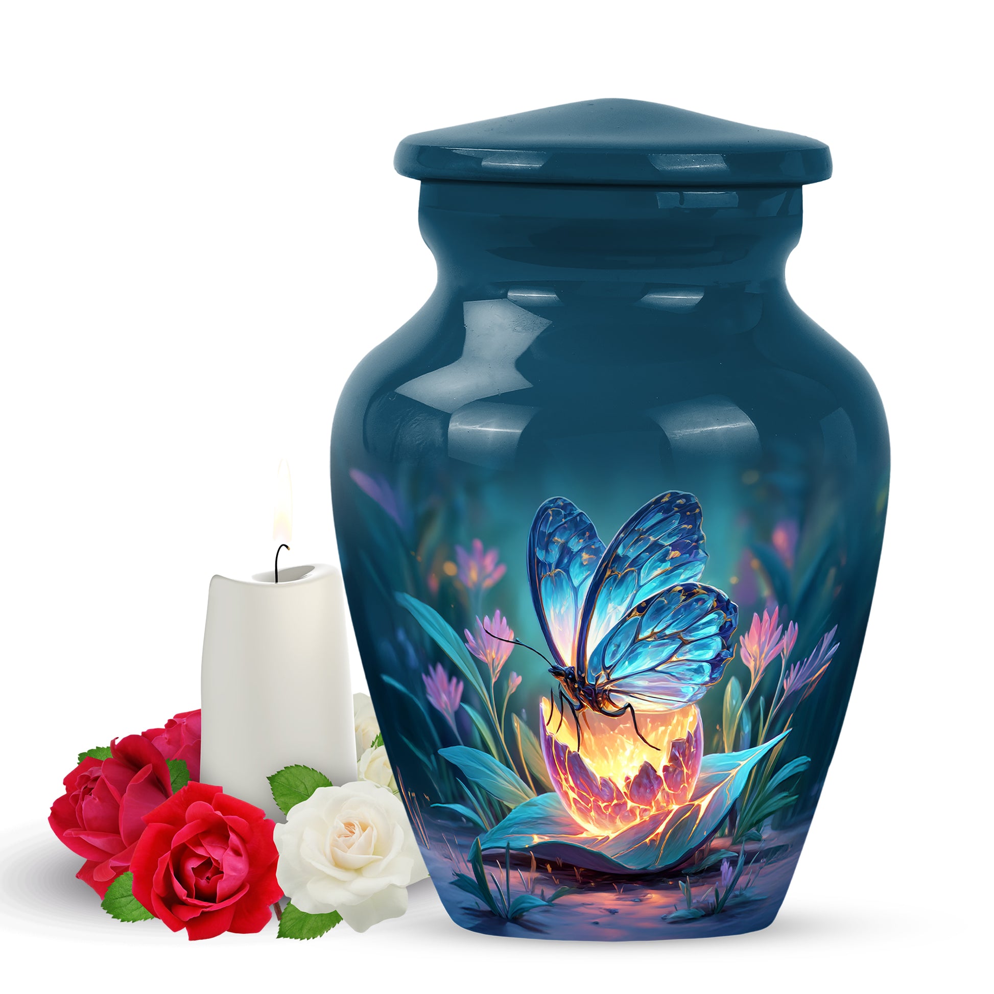 Blue Butterfly Cremation Urns - Enduring Passage 10-inch, 200 cu in - Yatskia