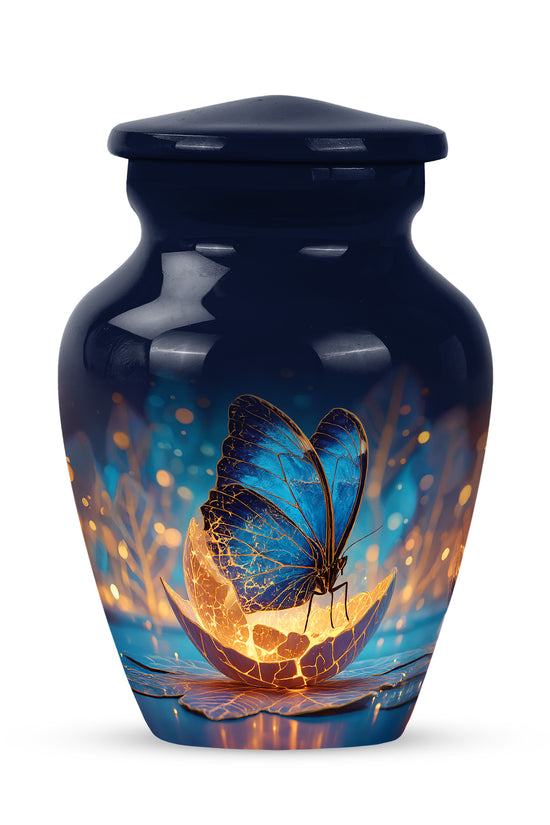 Blue Treasured Butterfly Cremation Urns for Human Ashes - 10-inch, 200 cu in - Yatskia
