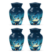 Azure Butterfly Cremation Urn side profile showing urn shape - classic sculpted butterfly pattern on smooth aluminum - 10 inch aluminum urn for cremated remains