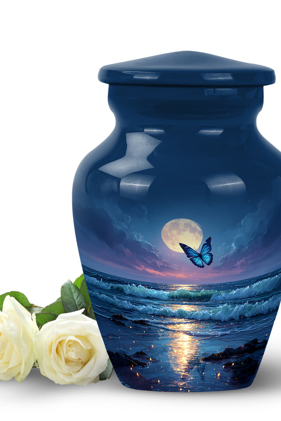 Personalized Blue Heavenly Butterfly Cremation Urns for Human Ashes - 10-inch, 200 cu in - Yatskia