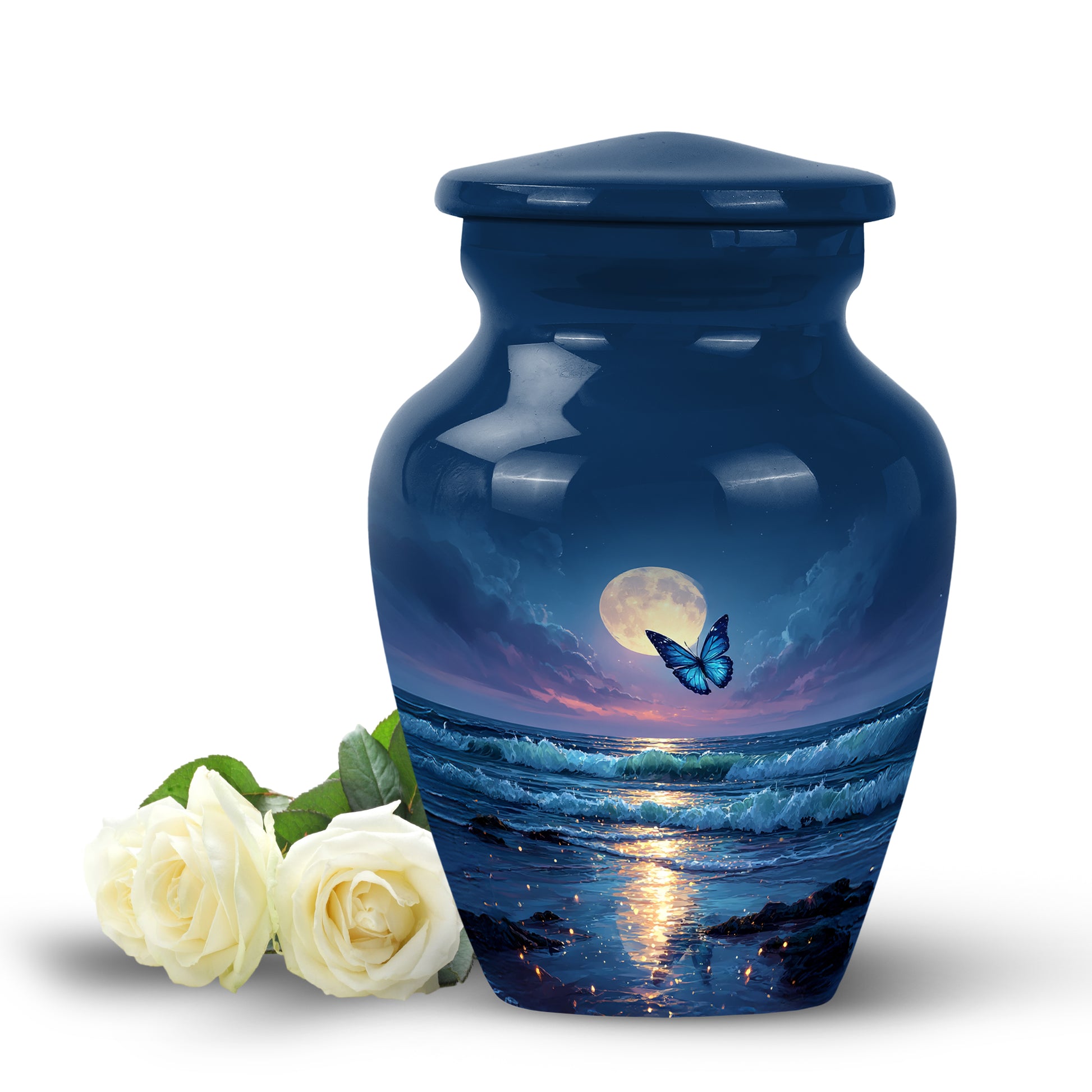 Personalized Blue Heavenly Butterfly Cremation Urns for Human Ashes - 10-inch, 200 cu in - Yatskia