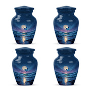Dusty Blue Butterfly Cremation Urn side profile showing urn shape - timeless butterfly motif etched into premium metal - 10 inch aluminum urn for cremated remains