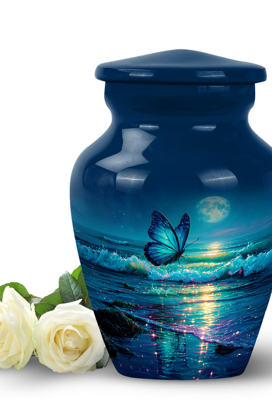 Radiant Butterfly Memorial Cremation Urns - Blue 10-inch, 200 cu in - Yatskia