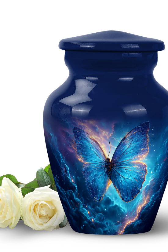 Blue Serene Butterfly Memorial Urn for Ashes - 10-inch, 200 cu in - Yatskia