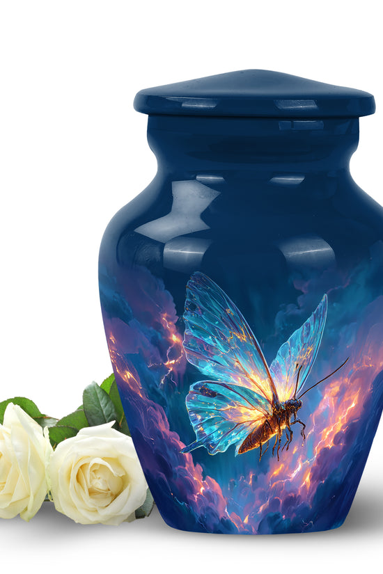 Luminous Blue Butterfly Memorial Urn for Human Ashes - 10-inch, 200 cu in - Yatskia