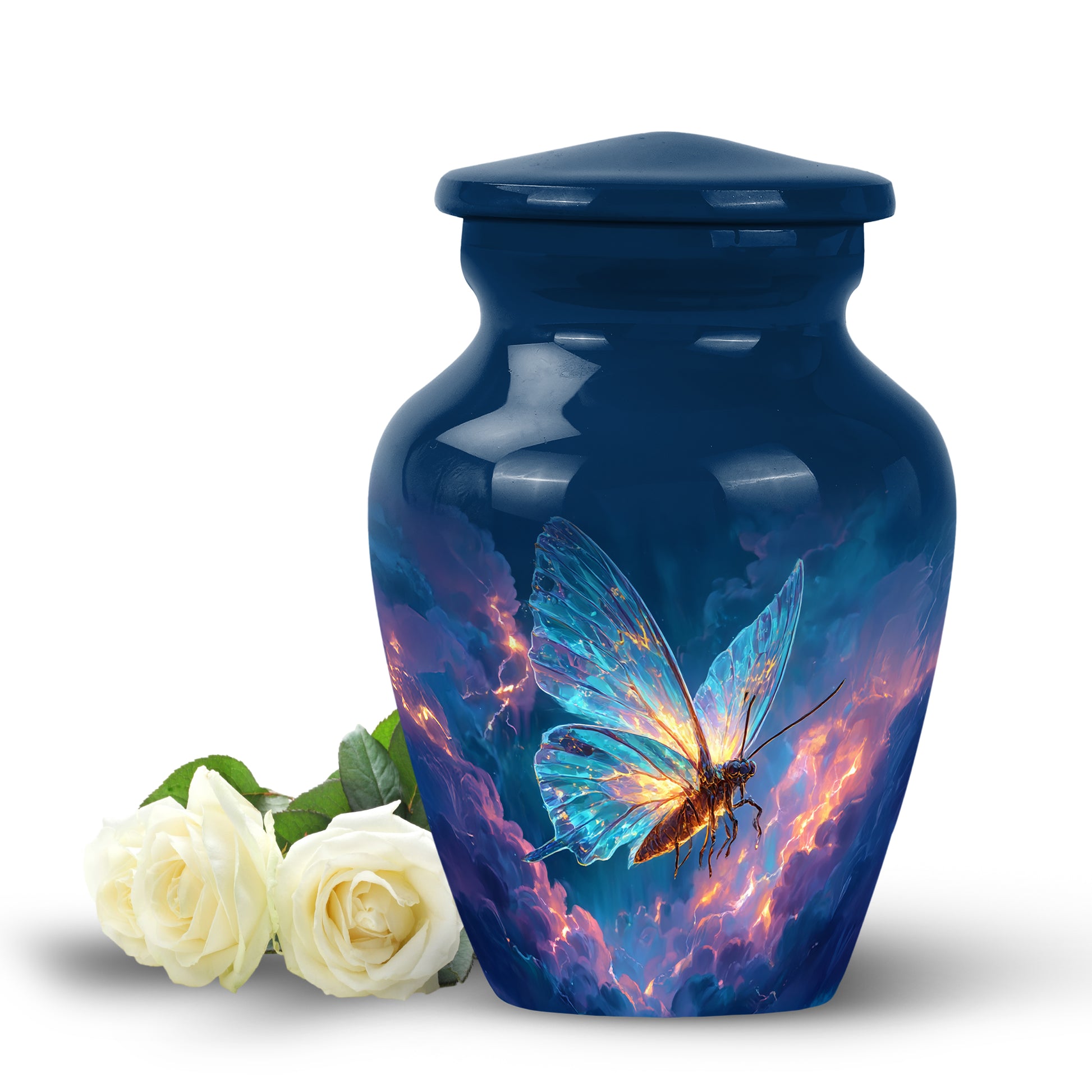Luminous Blue Butterfly Memorial Urn for Human Ashes - 10-inch, 200 cu in - Yatskia