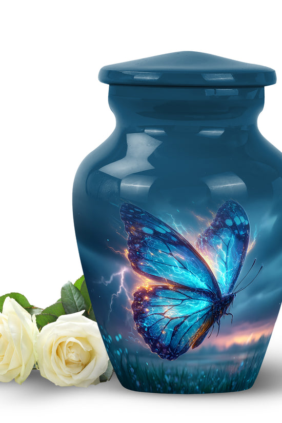 Blue Venerable Butterfly Cremation Urns for Human Ashes - 10-inch, 200 cu in - Yatskia