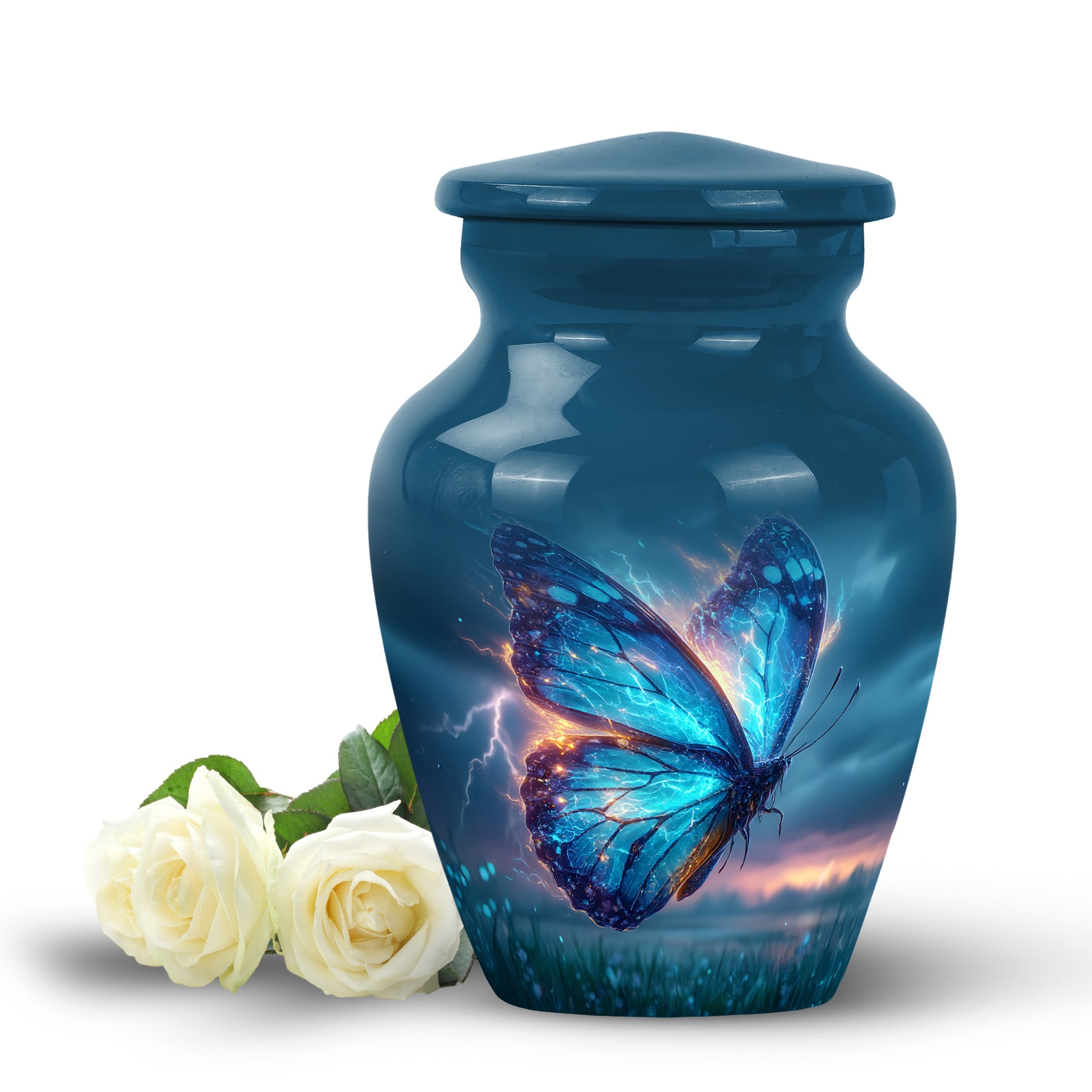 Blue Venerable Butterfly Cremation Urns for Human Ashes - 10-inch, 200 cu in - Yatskia