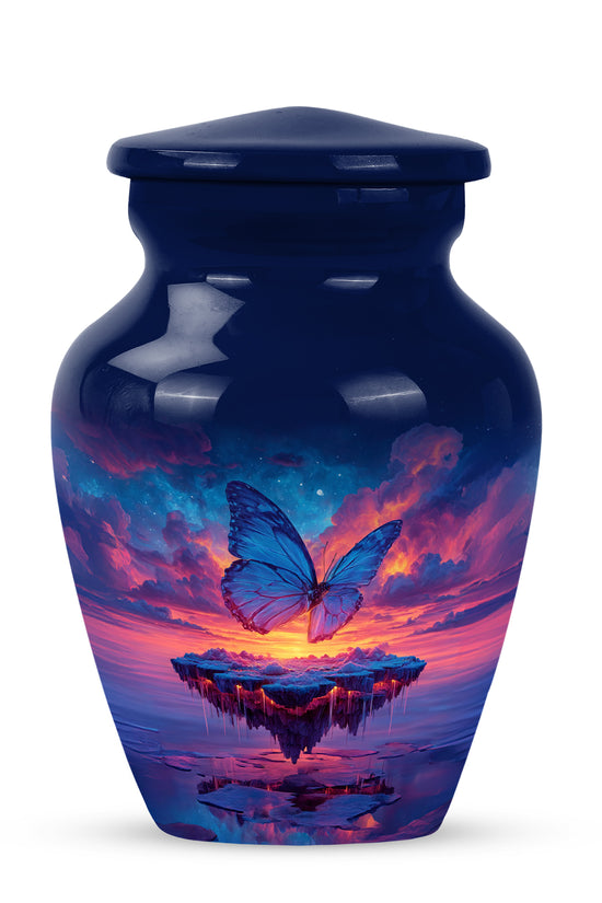Blue Butterfly Keepsake Cremation Urns for Human Ashes - 10-inch, 200 cu in - Yatskia