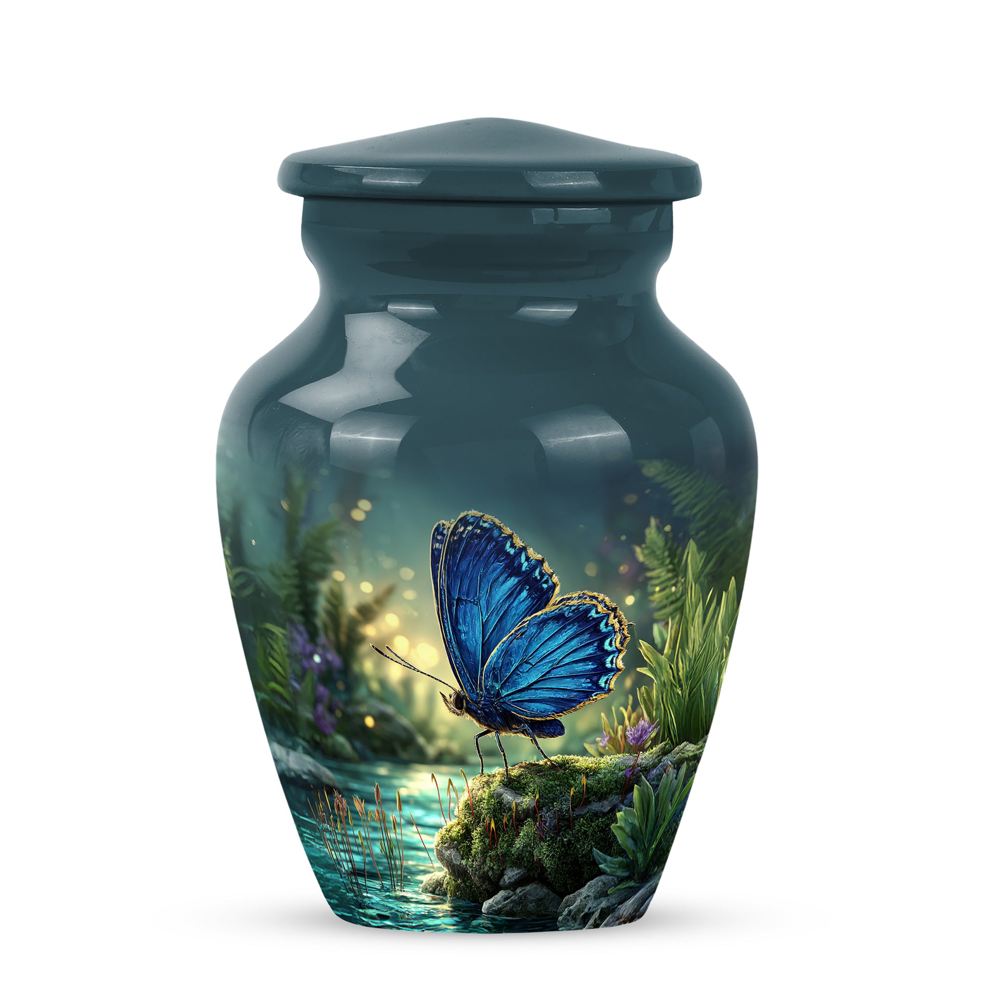 Blue Sacred Butterfly Cremation Urns for Human Ashes - 10-inch, 200 cu in - Yatskia