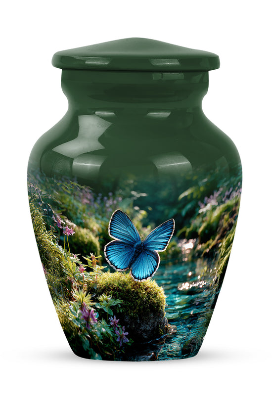 Green Butterfly Dedication Cremation Urns for Human Ashes - 10-inch, 200 cu in - Yatskia
