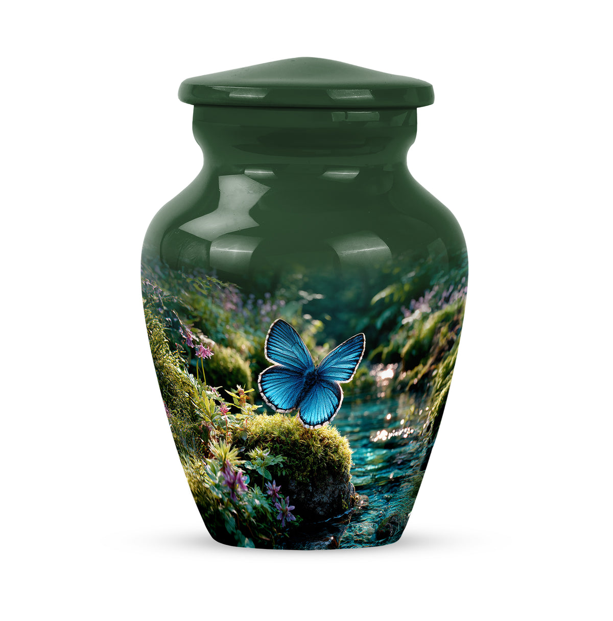 Green Butterfly Dedication Cremation Urns for Human Ashes - 10-inch, 200 cu in - Karyliz
