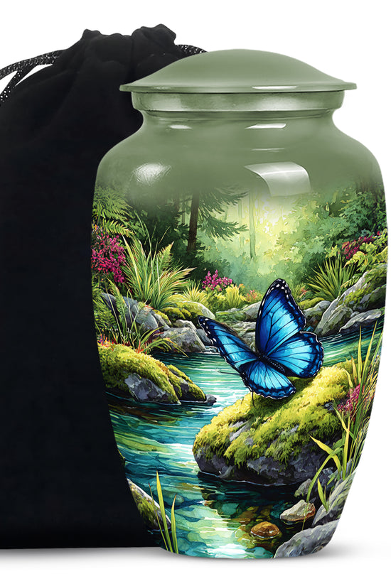 Blue Butterfly Theme Creamtion Urn - Beautiful Nature Theme Funeral Urn For Ashes