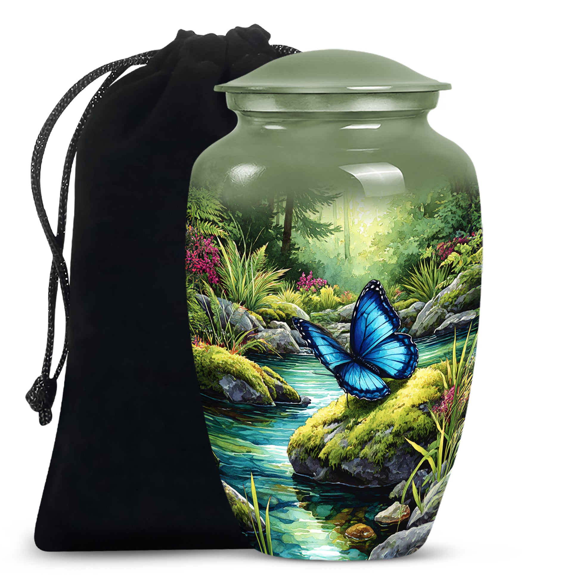 Blue Butterfly Theme Creamtion Urn - Beautiful Nature Theme Funeral Urn For Ashes