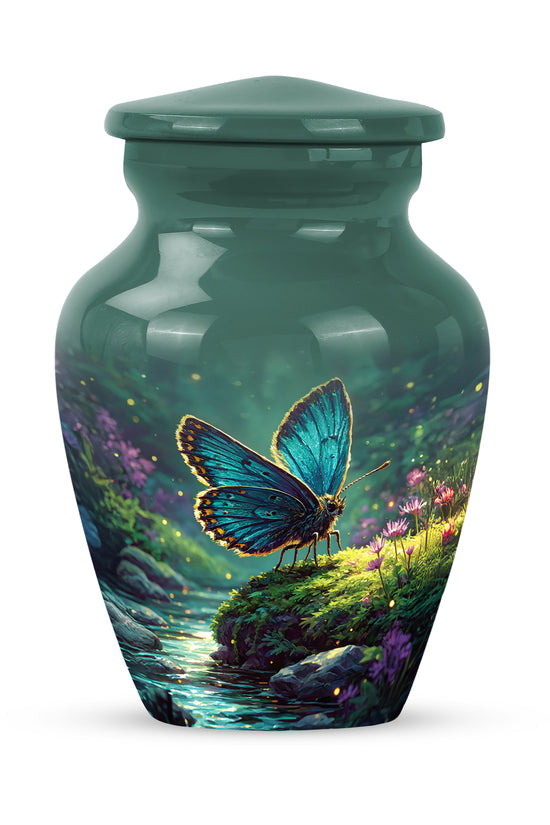 Teal Comforting Butterfly Memorial Urn for Ashes - 10-inch, 200 cu in - Yatskia