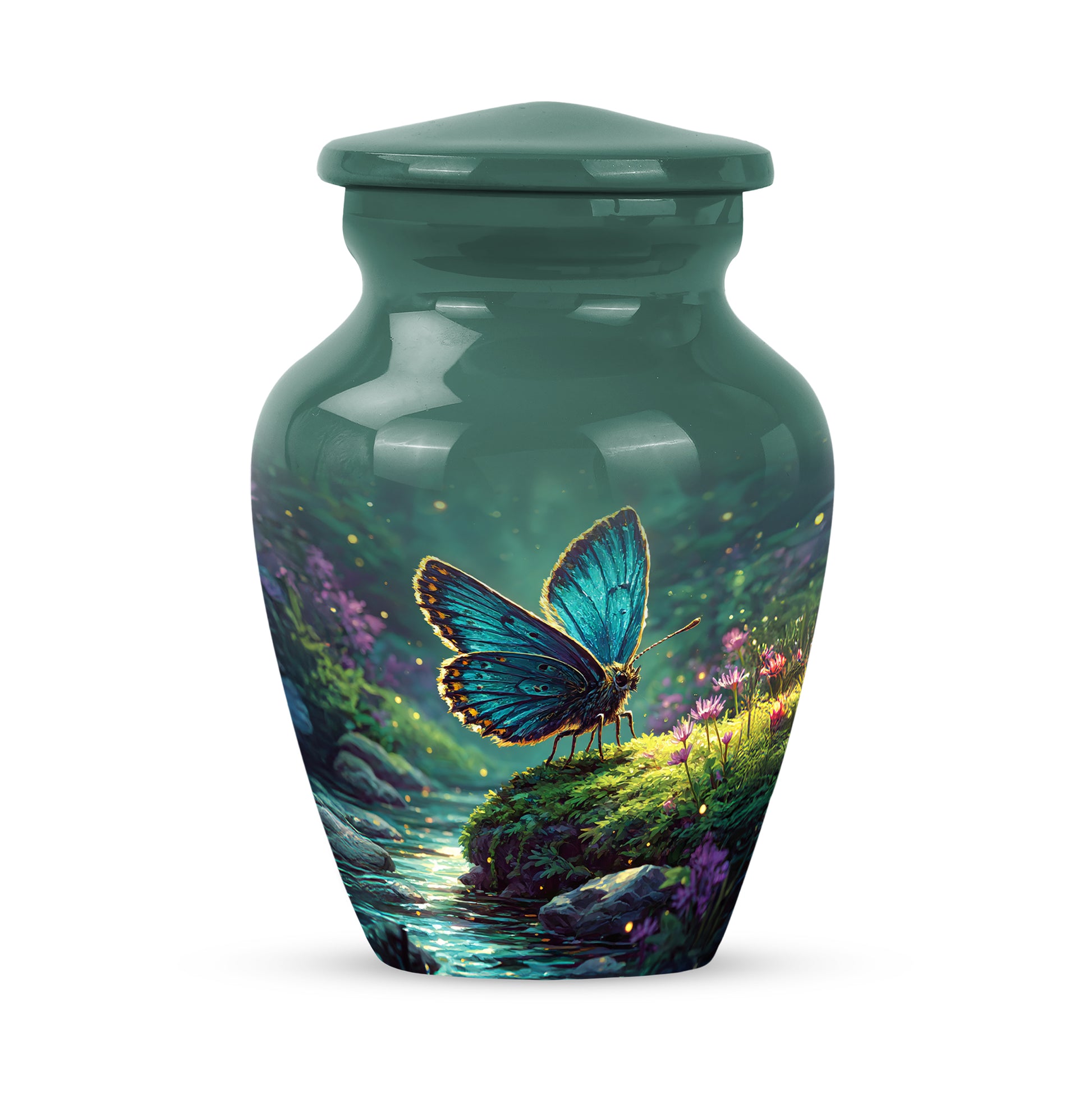 Teal Comforting Butterfly Memorial Urn for Ashes - 10-inch, 200 cu in - Yatskia