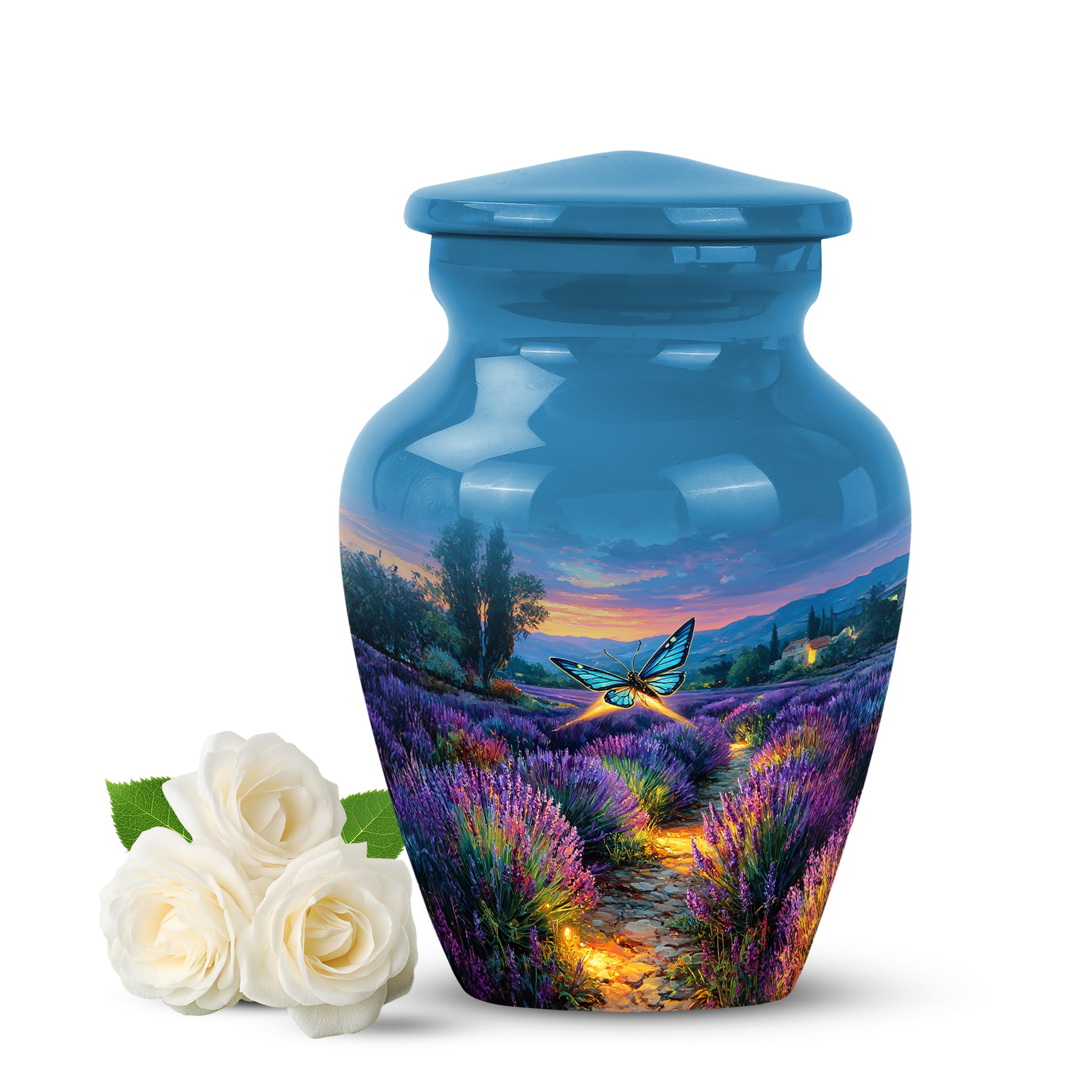 Blue Butterfly Memorial Cremation Urns for Human Ashes - 10-inch, 200 cu in - Yatskia