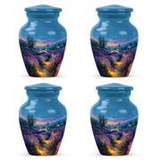 Vivid Blue Butterfly Cremation Urn side profile showing urn shape - traditional butterfly engraving with hand-polished finish - 10 inch aluminum urn for cremated remains
