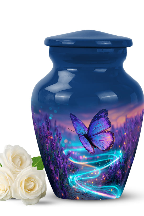 Personalized Blue Revered Butterfly Cremation Urns for Human Ashes - 10-inch, 200 cu in - Yatskia