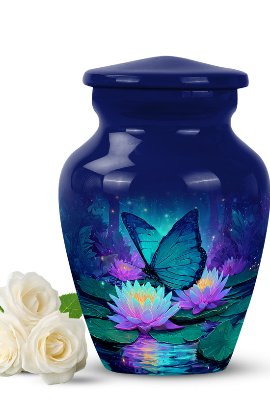 Blue Butterfly Keepsake Cremation Urns for Human Ashes - 10-inch, 200 cu in - Yatskia