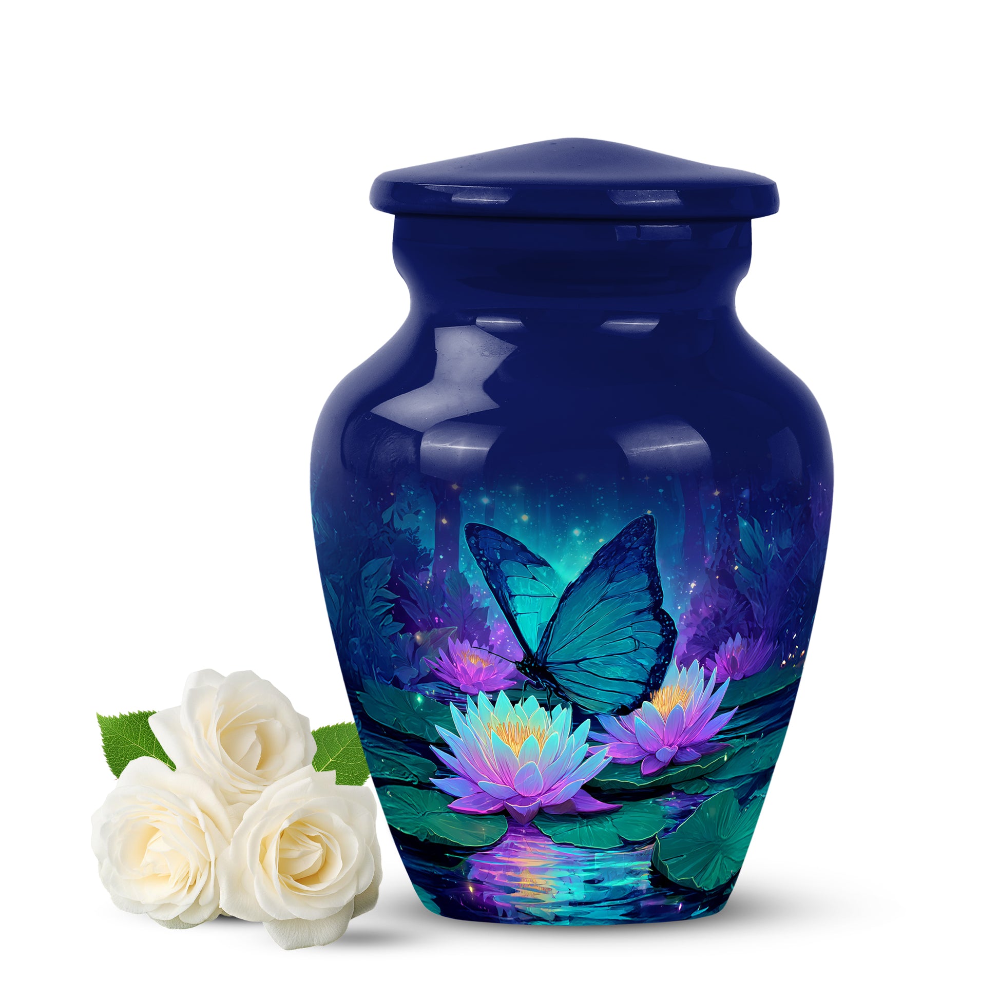 Blue Butterfly Keepsake Cremation Urns for Human Ashes - 10-inch, 200 cu in - Yatskia