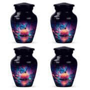 Cornflower Blue Butterfly Cremation Urn side profile showing urn shape - traditional butterfly engraving with hand-polished finish - 10 inch aluminum urn for cremated remains