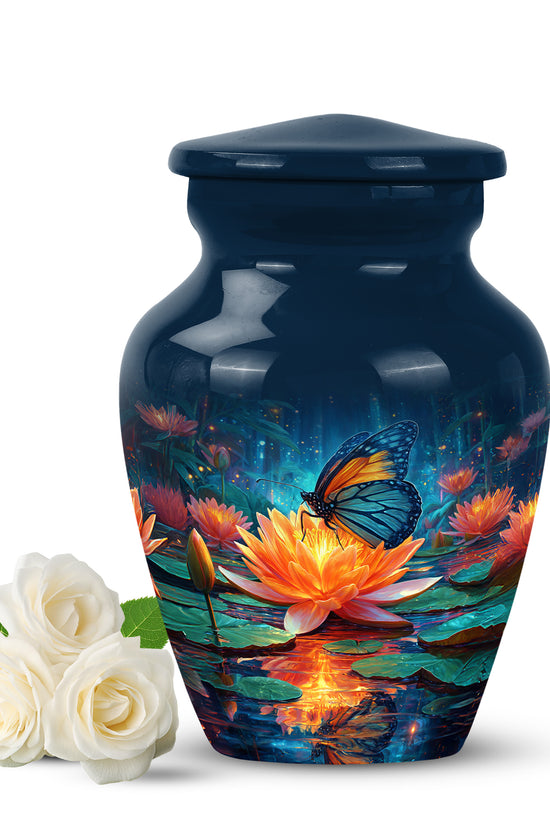 Blue Sacred Butterfly Cremation Urns for Human Ashes - 10-inch, 200 cu in - Yatskia